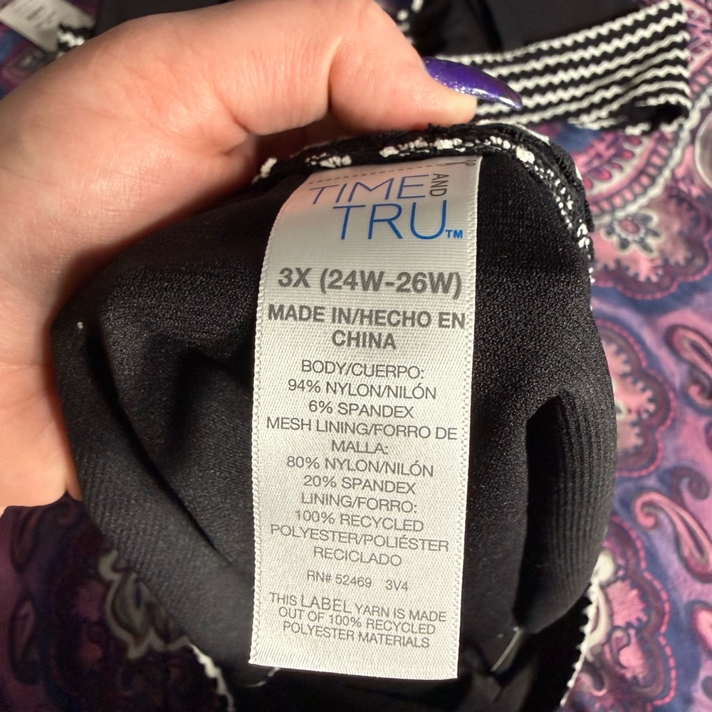 Time and Tru Black and White Wave-Print Bikini Set Plus Size 3X - Picture 7 of 7